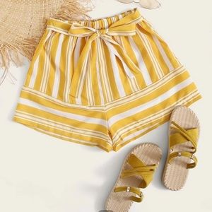 Shein Striped Elastic Waist Belted Shorts